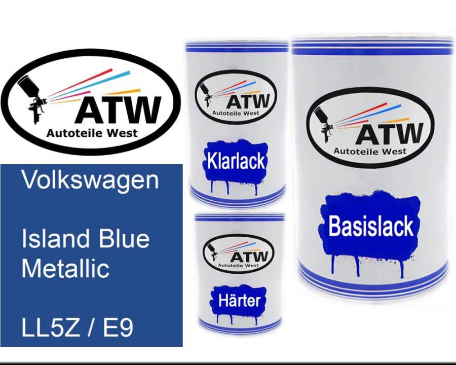 Volkswagen, Island Blue Metallic, LL5Z / E9: 500ml Lackdose + 500ml Klarlack + 250ml Härter - Set, von ATW Autoteile West.